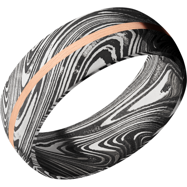 Marble Damascus Steel Men's Ring with 14K Rose Gold Damascus Steel Men's Wedding Band