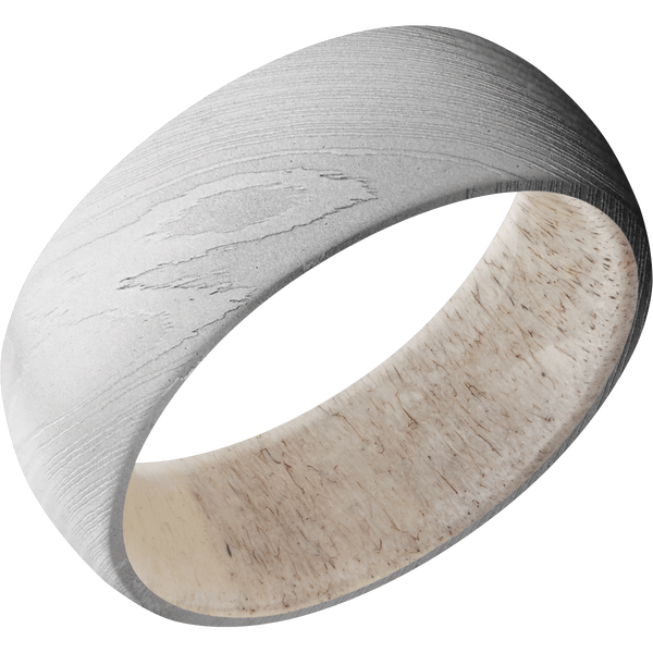 Damascus Steel Men's Ring with Antler Damascus Steel Men's Wedding Band