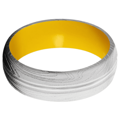 Marble Damascus Steel Men's Ring with Cerakote Sleeve Damascus Steel Men's Wedding Band