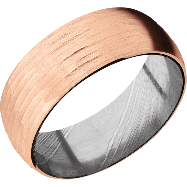 14K Rose Gold Men's Ring with Damascus Steel Damascus Steel Men's Wedding Band