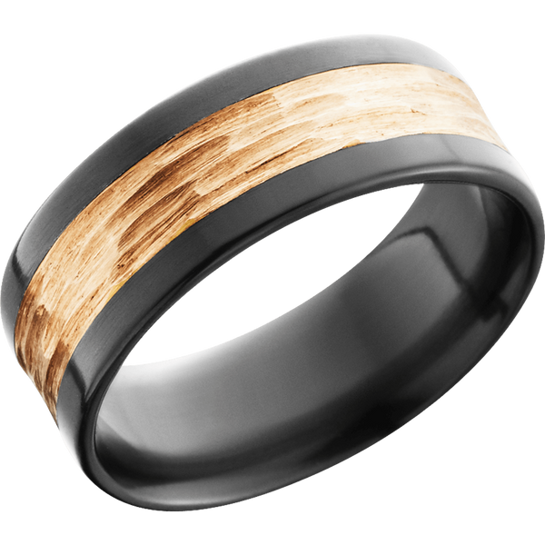 Black Zirconium Men's Ring with 14K Rose Gold 14K Gold Men's Wedding Band