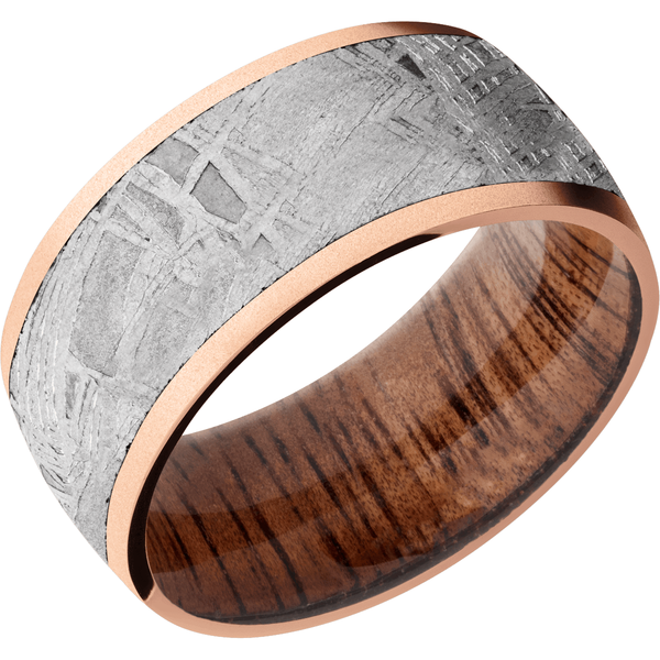 14K Rose Gold Men's Ring with Meteorite and Koa Wood Meteorite Men's Wedding Band
