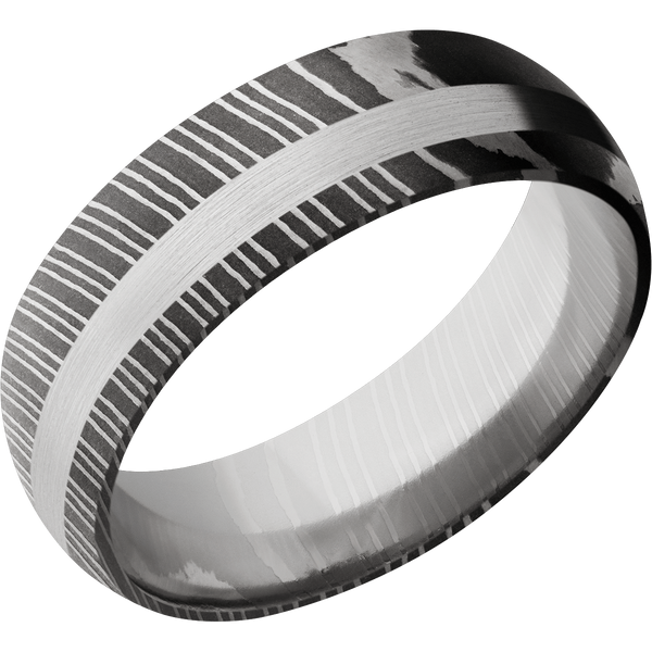 Damascus Steel Men's Ring with 14K White Gold Damascus Steel Men's Wedding Band