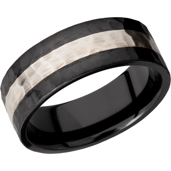 Black Zirconium Men's Ring with Palladium Silver Silver Men's Wedding Band