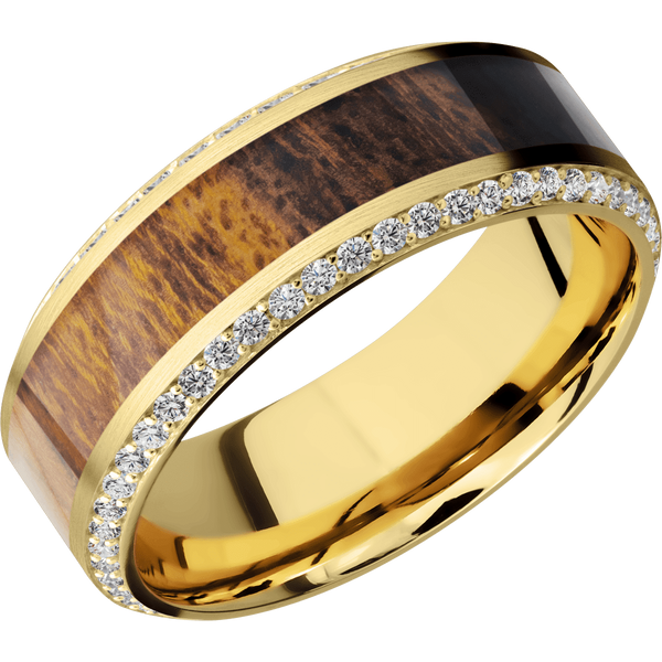 14K Yellow Gold Men's Ring with Lab Diamond and Desert Ironwood Wood Men's Wedding Band