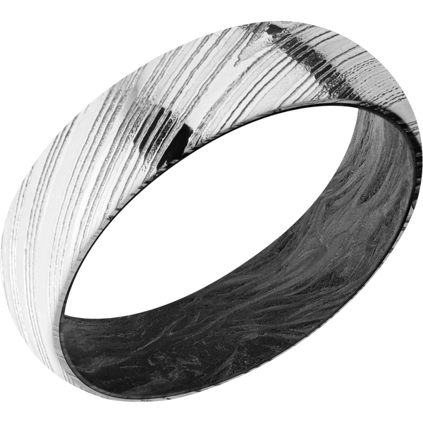 Damascus Steel Men's Ring with Carbon Fiber Narrow Rings Men's Wedding Band