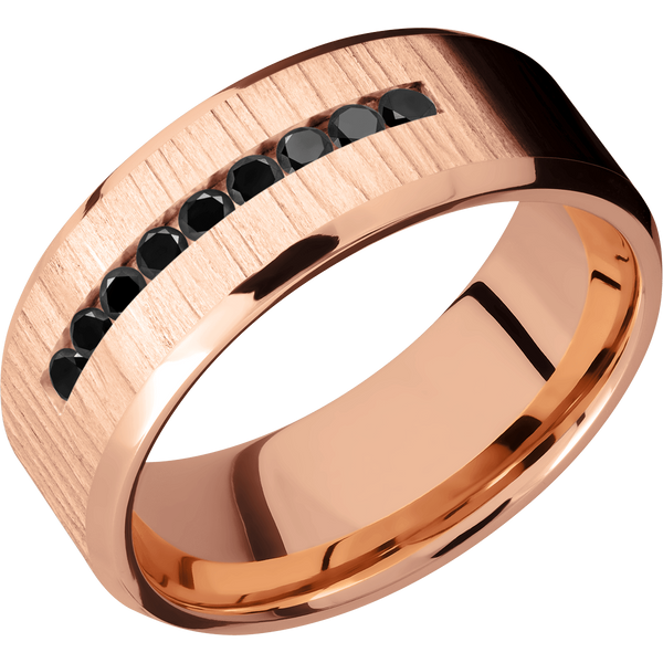 14K Rose Gold Men's Ring with Black Diamond 14K Gold Men's Wedding Band