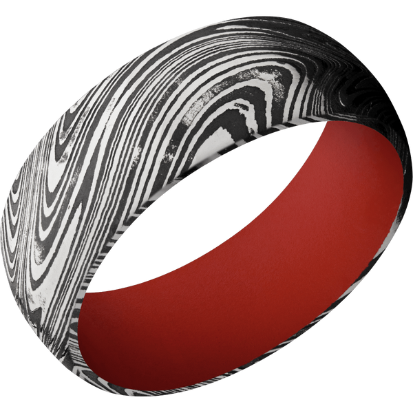 Marble Damascus Steel Men's Ring with Cerakote Damascus Steel Men's Wedding Band