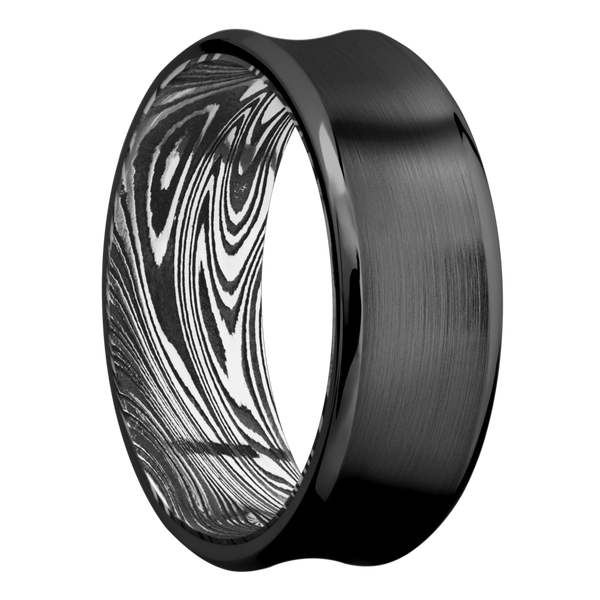 Black Zirconium Men's Ring with Damascus Steel Damascus Steel Men's Wedding Band