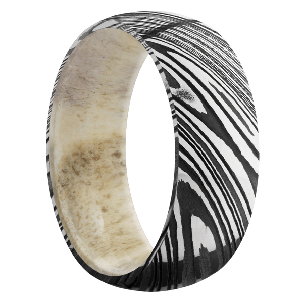 Damascus Steel Men's Ring with Antler Damascus Steel Men's Wedding Band