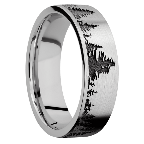 Cobalt Chrome Men's Ring with Spruce Tree Design Tree Designs Men's Wedding Band