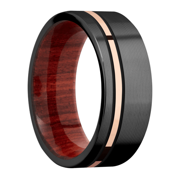 Black Zirconium Men's Ring with 14K Rose Gold and Wood Black Zirconium Men's Wedding Band