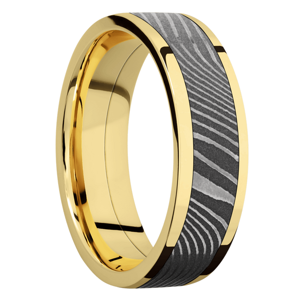 14K Yellow Gold Men's Ring with Damascus Steel Damascus Steel Men's Wedding Band