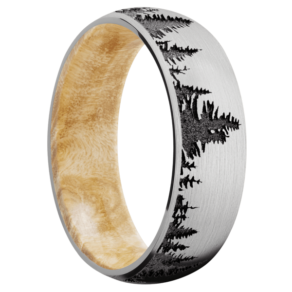 Cobalt Chrome Men's Ring with Spruce Tree Design and Boxelder Burl Tree Designs Men's Wedding Band