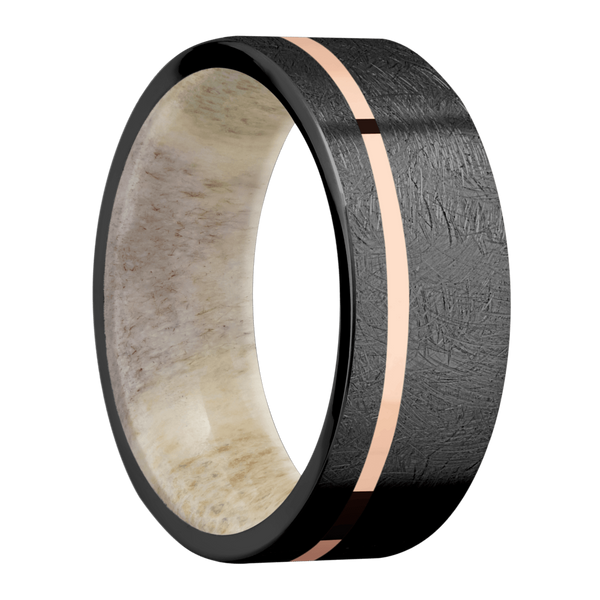 Black ZIrconium Men's Ring with 14K Rose Gold and Antler 14K Gold Men's Wedding Band