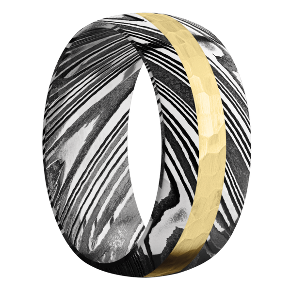 Damascus Steel Men's Ring with 14K Yellow Gold Damascus Steel Men's Wedding Band
