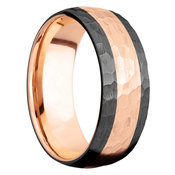 Black Zirconium Men's Ring with 14K Rose Gold 14K Gold Men's Wedding Band
