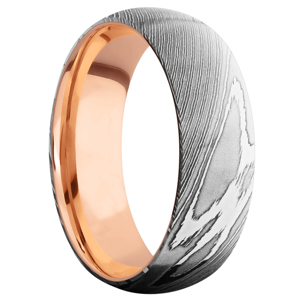 Damascus Steel Men's Ring with 14K Rose Gold Damascus Steel Men's Wedding Band