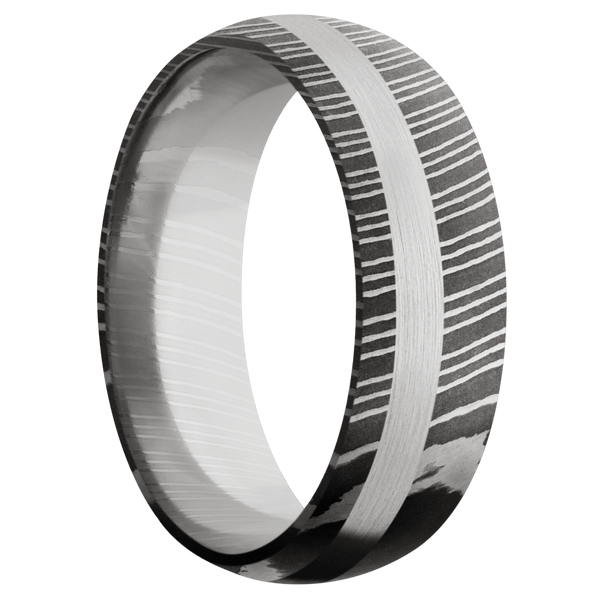 Damascus Steel Men's Ring with 14K White Gold Damascus Steel Men's Wedding Band