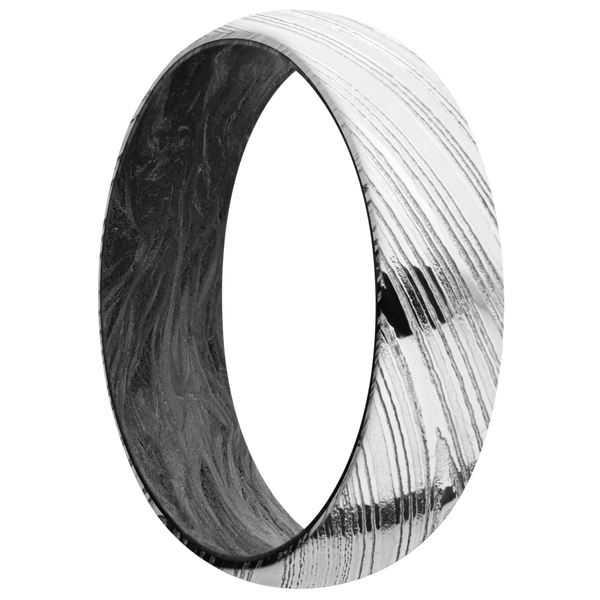 Damascus Steel Men's Ring with Carbon Fiber Narrow Rings Men's Wedding Band