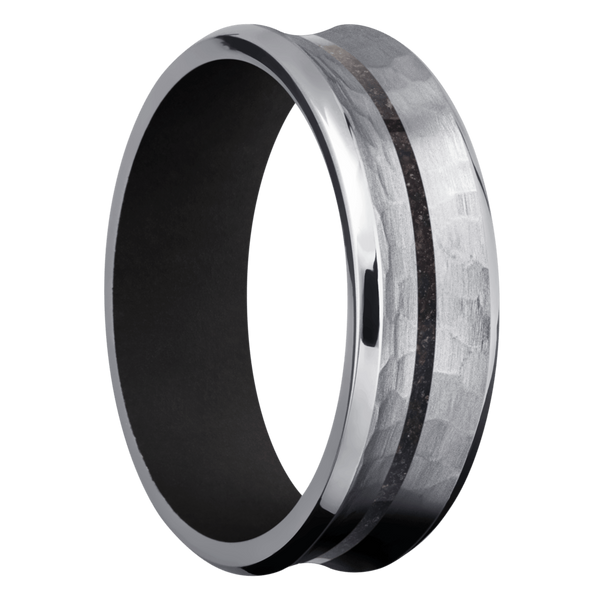 Tantalum Men's Ring with Dinosaur Bone and Cerakote Dinosaur Bone Men's Wedding Band