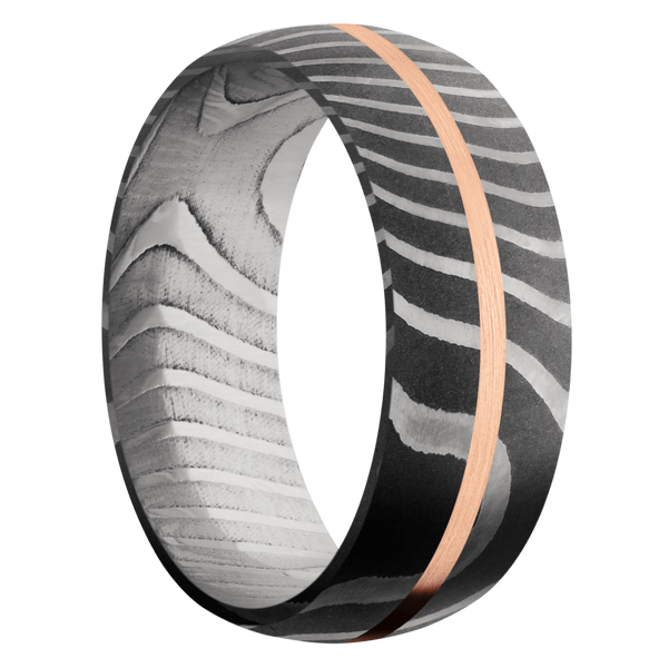 Tiger Damascus Steel Men's Ring with 14K Rose Gold Damascus Steel Men's Wedding Band