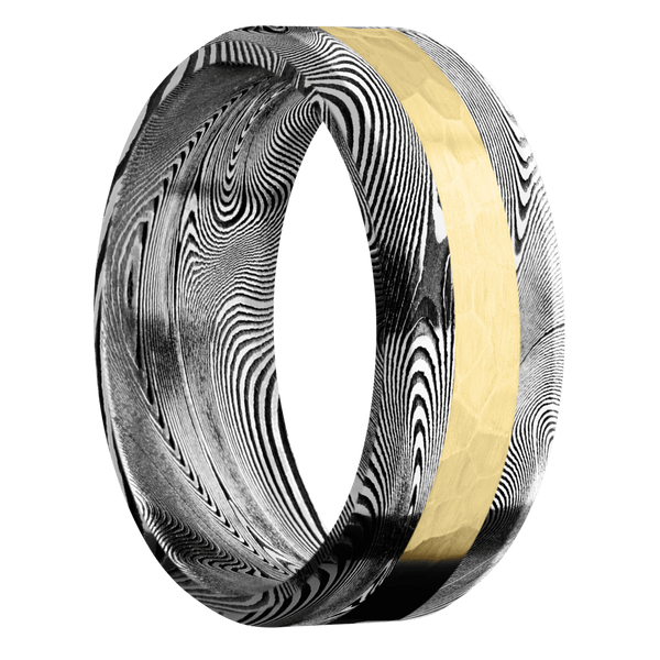 Tightweave Damascus Steel Men's Ring with 14K Yellow Gold Damascus Steel Men's Wedding Band