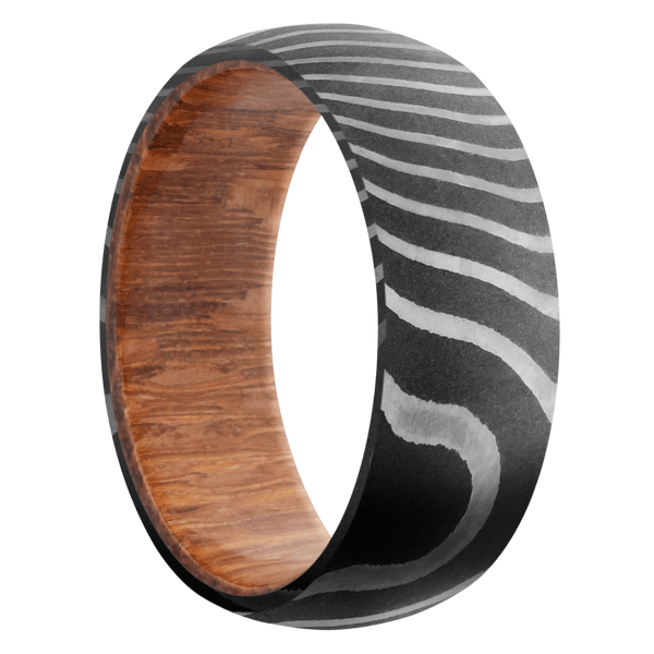 Tiger Damascus Steel Men's Ring with Leopard Wood Damascus Steel Men's Wedding Band