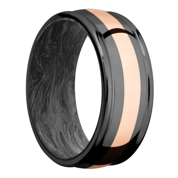 Black Zirconium Men's Ring with 14K Rose Gold and Carbon Fiber Carbon Fiber Men's Wedding Band