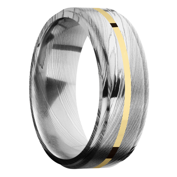 Damascus Steel Men's Ring with 14K Yellow Gold Damascus Steel Men's Wedding Band