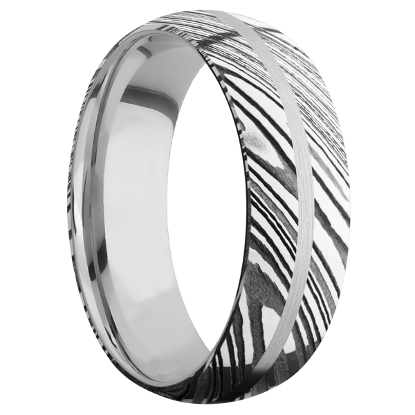 Damascus Steel Men's Ring with 14K White Gold Damascus Steel Men's Wedding Band