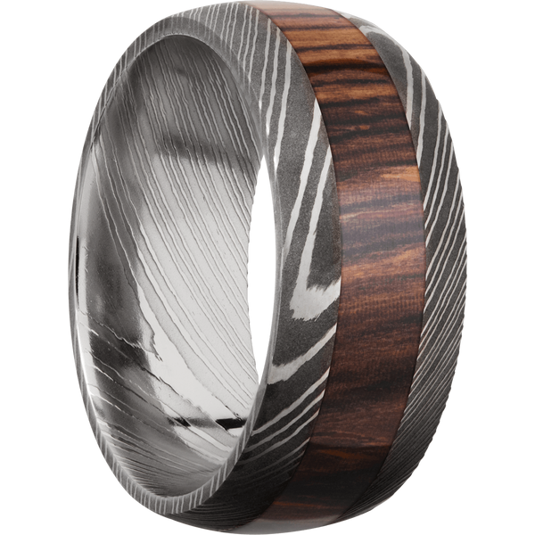 Damascus Steel Men's Ring with Cocobolo Damascus Steel Men's Wedding Band