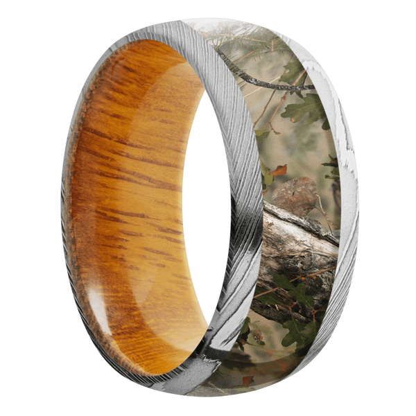 Damascus Steel Men's Ring with Kings Camo and Osage Wood Damascus Steel Men's Wedding Band