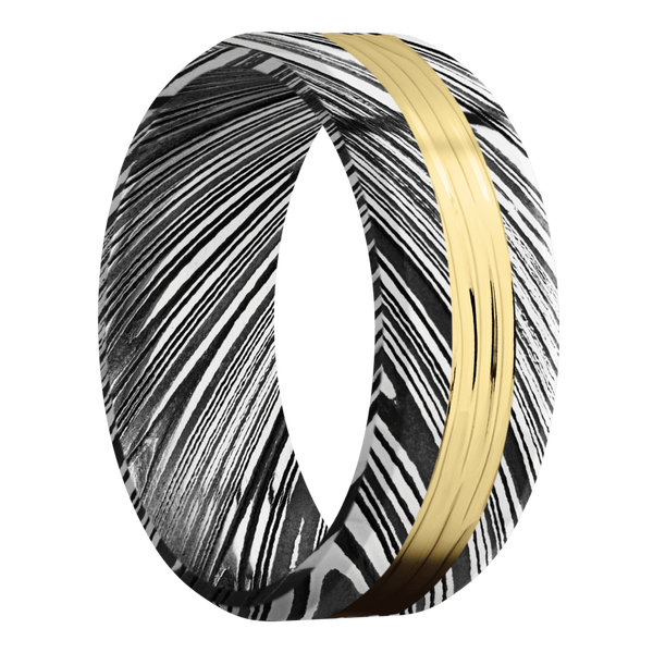Damascus Steel Men's Ring with 14K Gold 14K Gold Men's Wedding Band