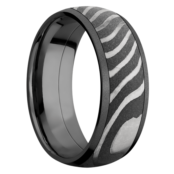 Black Zirconium Men's Ring with Damascus Steel Damascus Steel Men's Wedding Band