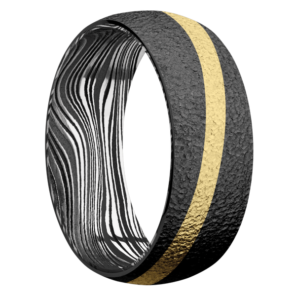 Black Zirconium Men's Ring with 14K Yellow Gold and Damascus Steel Damascus Steel Men's Wedding Band