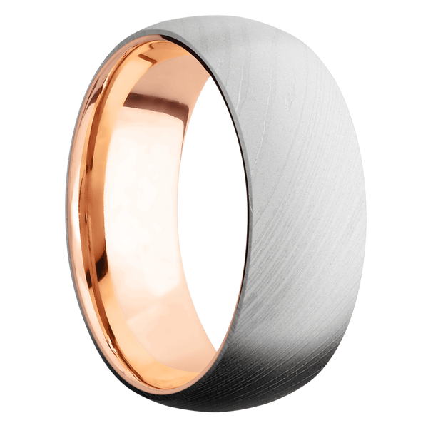 Damascus Steel Men's Ring with 14K Rose Gold Damascus Steel Men's Wedding Band