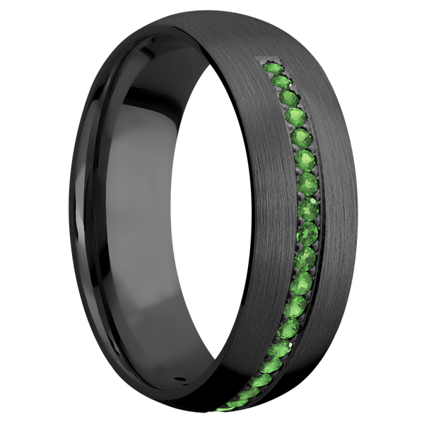 Black Zirconium Men's Ring with Green Diamond All Rings Men's Wedding Band