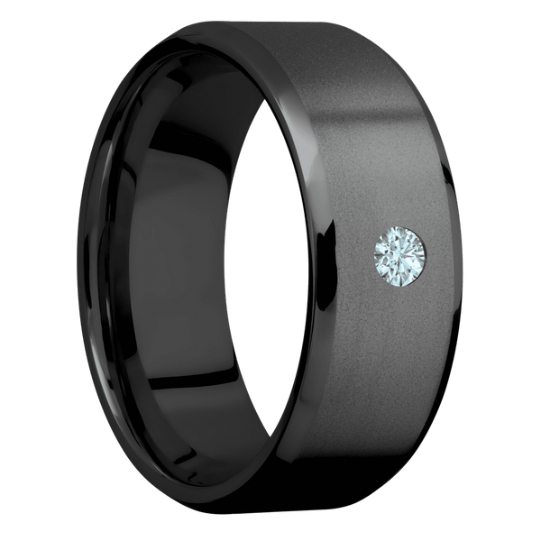 Black Zirconium Men's Ring with Aqua Diamond Black Zirconium Men's Wedding Band