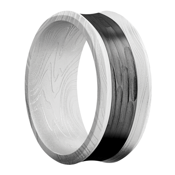 Marble Damascus Steel Men's Ring with Black Zirconium Damascus Steel Men's Wedding Band