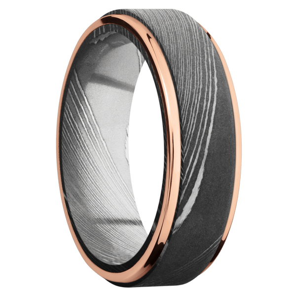 Damascus Steel Men's Ring with 14K Rose Gold Damascus Steel Men's Wedding Band