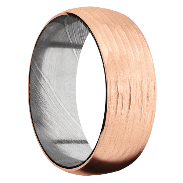 14K Rose Gold Men's Ring with Damascus Steel Damascus Steel Men's Wedding Band