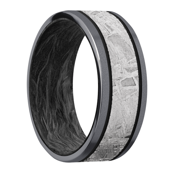 Tantalum Men's Ring with Gibeon Meteorite and Carbon Fiber Cerakote Men's Wedding Band