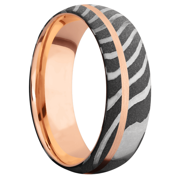 Tiger Damascus Steel Men's Ring with 14K Rose Gold Damascus Steel Men's Wedding Band