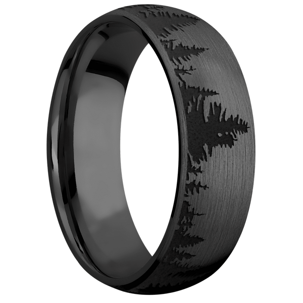 Black Zirconium Men's Ring with Spruce Tree Design Tree Designs Men's Wedding Band