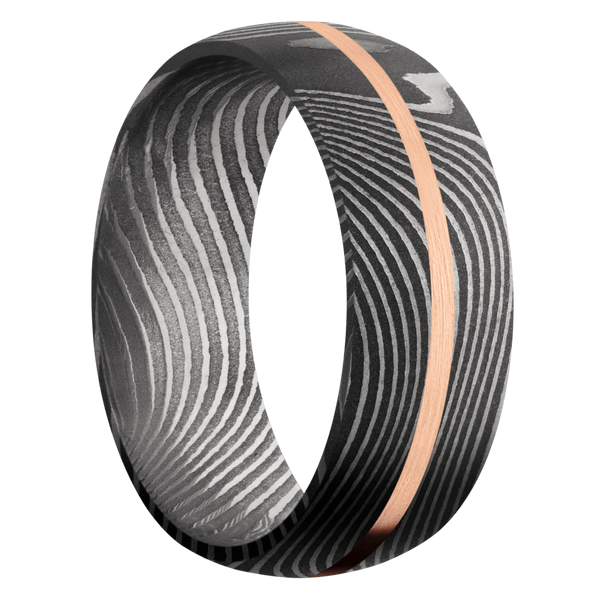 Flattwist Damascus Steel Men's Ring with 14K Rose Gold Damascus Steel Men's Wedding Band