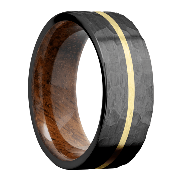 Black Zirconium Men's Ring with 14K Yellow Gold and Koa Wood 14K Gold Men's Wedding Band