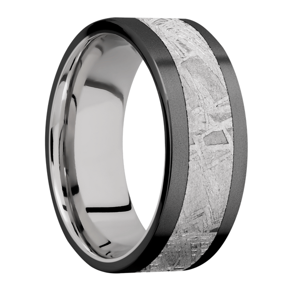 Black Zirconium Men's Ring with Gibeon Meteorite and Cobalt Cobalt Chrome Men's Wedding Band