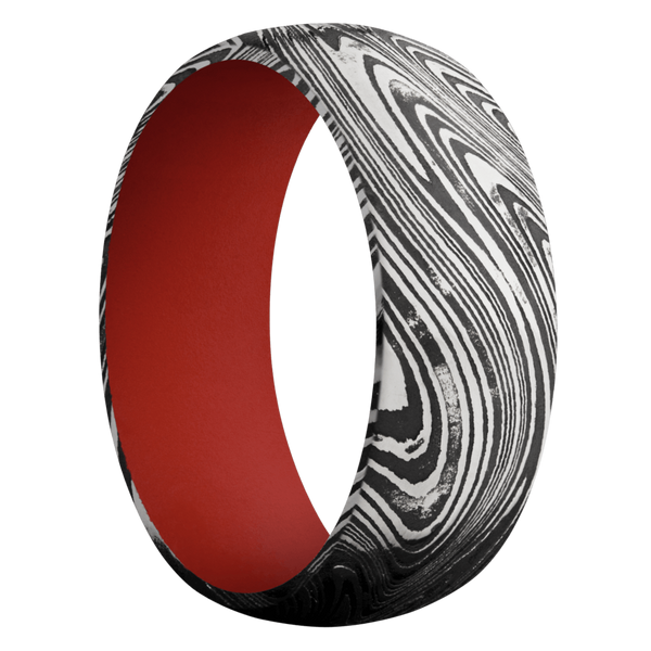 Marble Damascus Steel Men's Ring with Cerakote Damascus Steel Men's Wedding Band