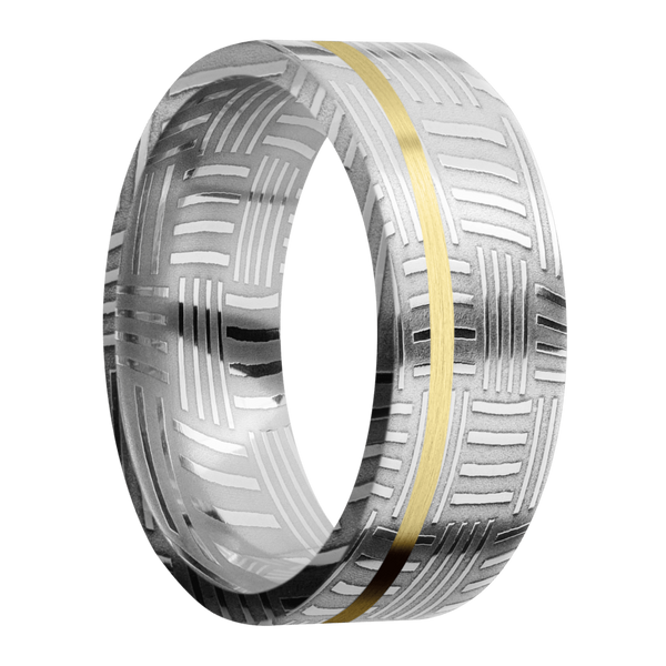 Basketweave Damascus Steel Men's Ring with 14K Yellow Gold Damascus Steel Men's Wedding Band